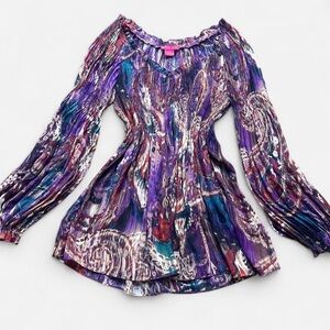 Sunny Leigh Whimsy-Fairycore Artsy Sheer Purple Pattern Boho Dress Sz M Airy